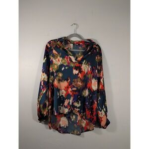 BTFBM Colorful Women's Flowy Blouse Size M Boutique Style Collard Relaxed Fun